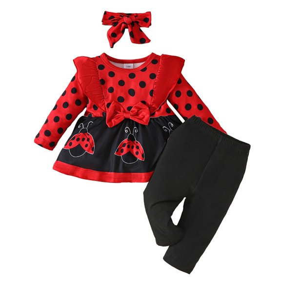 Ymyiu Baby Girl Coming Home Outfit Casual Baby Girl 3-Piece Outfit Set: Soft Infant Top + Cozy Toddler Pant + Adorable Headband (Red,12-18 Months)