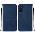 thumbnail image 2 of ELEHOLD for Samsung Galaxy S23 Plus Embossed Wallet Case, Card Slots Magnetic Clasp Hand Strap Kickstand Function Wireless Charging Shockproof Business PU Leather Flip Folio Cover Case,Darkblue, 2 of 6
