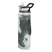 Qxltty Watercolor Style Black Wolf Water Bottle 32 oz with Straw BPA Free Reusable Fitness Sport Bottle Perfect for Travel School Outdoors and Gym