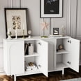 thumbnail image 2 of Modern 4-door Intaglio Cabinet With Adjustable Shelf - White For Everywhere Storage In Solid Pine Legs & Wood Pulls Bedroom, Living Room, Kitchen, 2 of 7