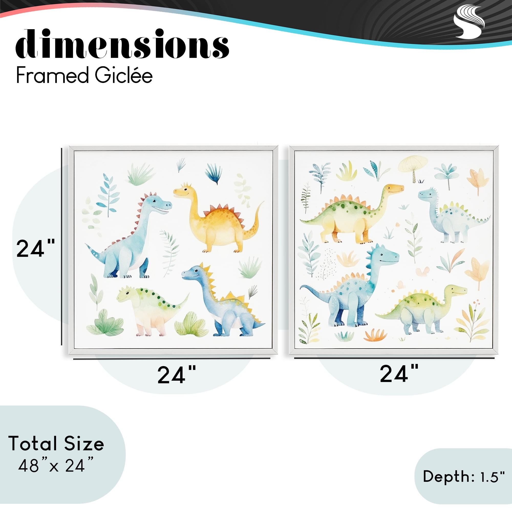 Stupell Industries Playful Dinosaur Wonders 2 Piece White Framed Giclee Art Set, design by Lazar Studio