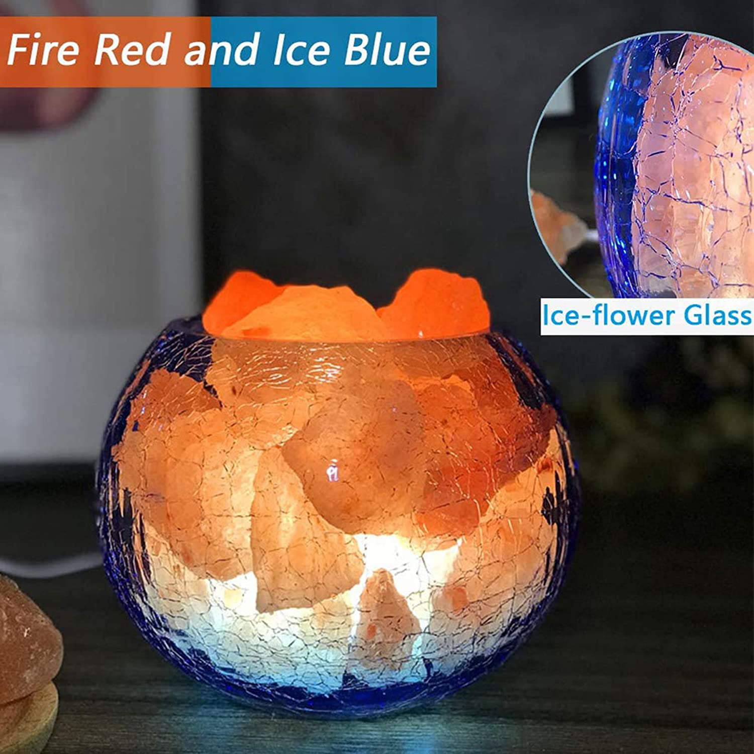 LED Night Light Salt Lamp Living Room and Gift Used for Desk Visual Impact of Ice and Fire Release Negative Ion Purifying Air Bedroom FANHAO Himalayan Salt Lamp