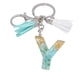 thumbnail image 1 of Llavero de letras con borlas verdes | Colgante de cristal acrílico | Lámina de oro, pegamento en gota, joyería de piedra engrosada | Amuleto de bolso con estilo, accesorio para mochila | 1 pieza, 1 of 2
