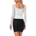 thumbnail image 3 of INSPIRE CHIC Ruched Tops for Women's Cropped Glitter Long Sleeve Mesh Blouse L White, 3 of 5