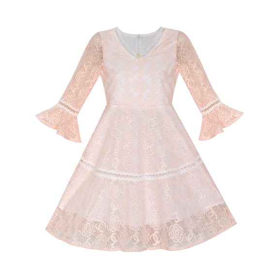 Flower Girl Dress Lace Blush Pink Bell Sleeve Party 6