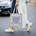 thumbnail image 4 of Bolsa de lona reutilizable de gran capacidad con diseño de flor de la vida en tonos pastel de loto y dorado para mujer, bolsas de viaje con diseño de mandala, 4 of 4