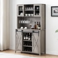 thumbnail image 5 of 70" Tall Coffee Bar Cabinet with Sliding Barn Door, Farmhouse Buffet Cabinet with Storage Shelves, Wine and Glasses Rack, for Kitchen, Dining Room, 5 of 7