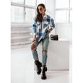 thumbnail image 2 of Women's Fashionable Color Plaid Shirt Brushed Woolen Coat, 2 of 10