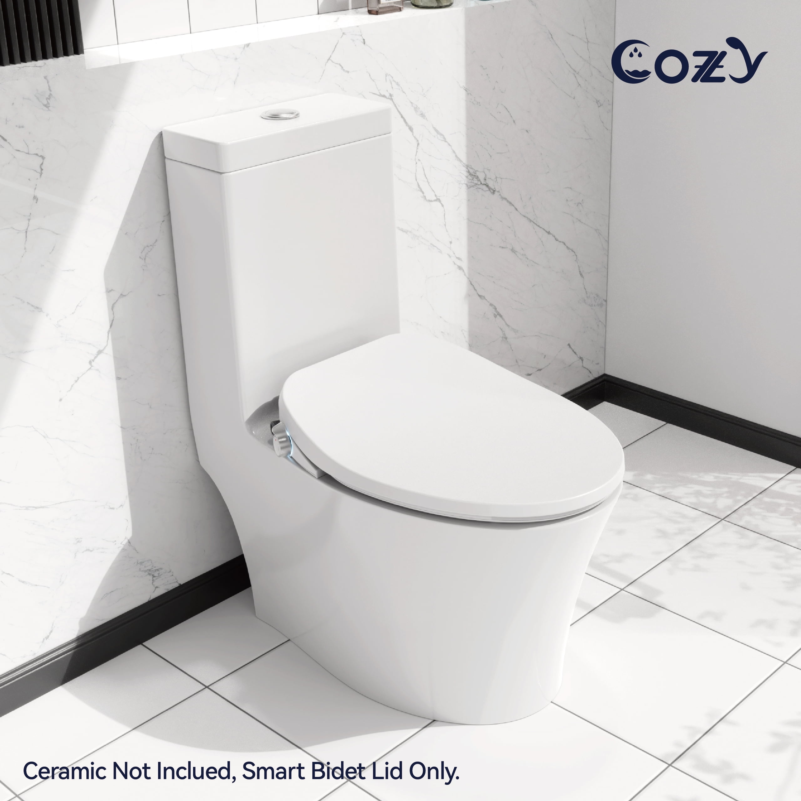 COZY SBWH04 14.7 x 20 ft Electric Bidet Seat, Corded Electric, White, with Adjustable Temperature