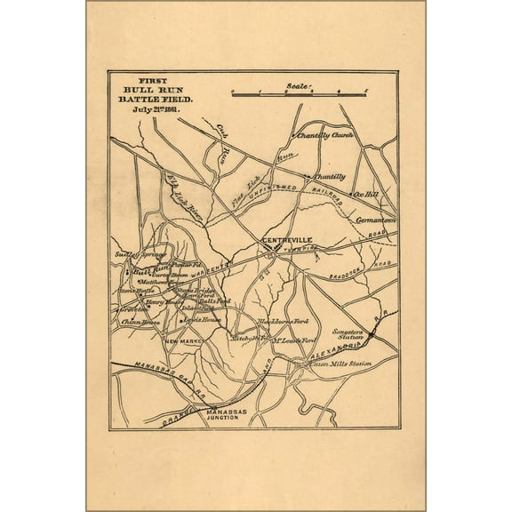 24"x36" Gallery Poster, map of First Bull Run battle field 1861
