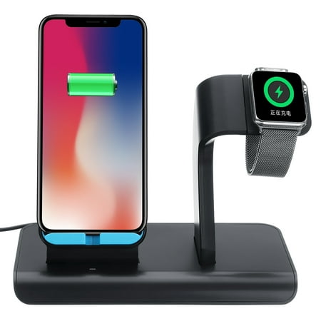 2in1 Fast Wireless Charger, Qi Wireless Charging Pad Stand for iPhone Xs/iPhone X/iPhone Xr/iPhone 8/Samsung Galaxy S8, iWatch Charging Station/Docks for Apple Watch Series (Best Ev Charging Station)
