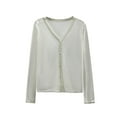 thumbnail image 1 of cfhntfmh Plus Size Shirts for Women Soft Deep V Neck Buttons down Blouses Long Sleeve Fall Knitted Cover up Tops, 1 of 5