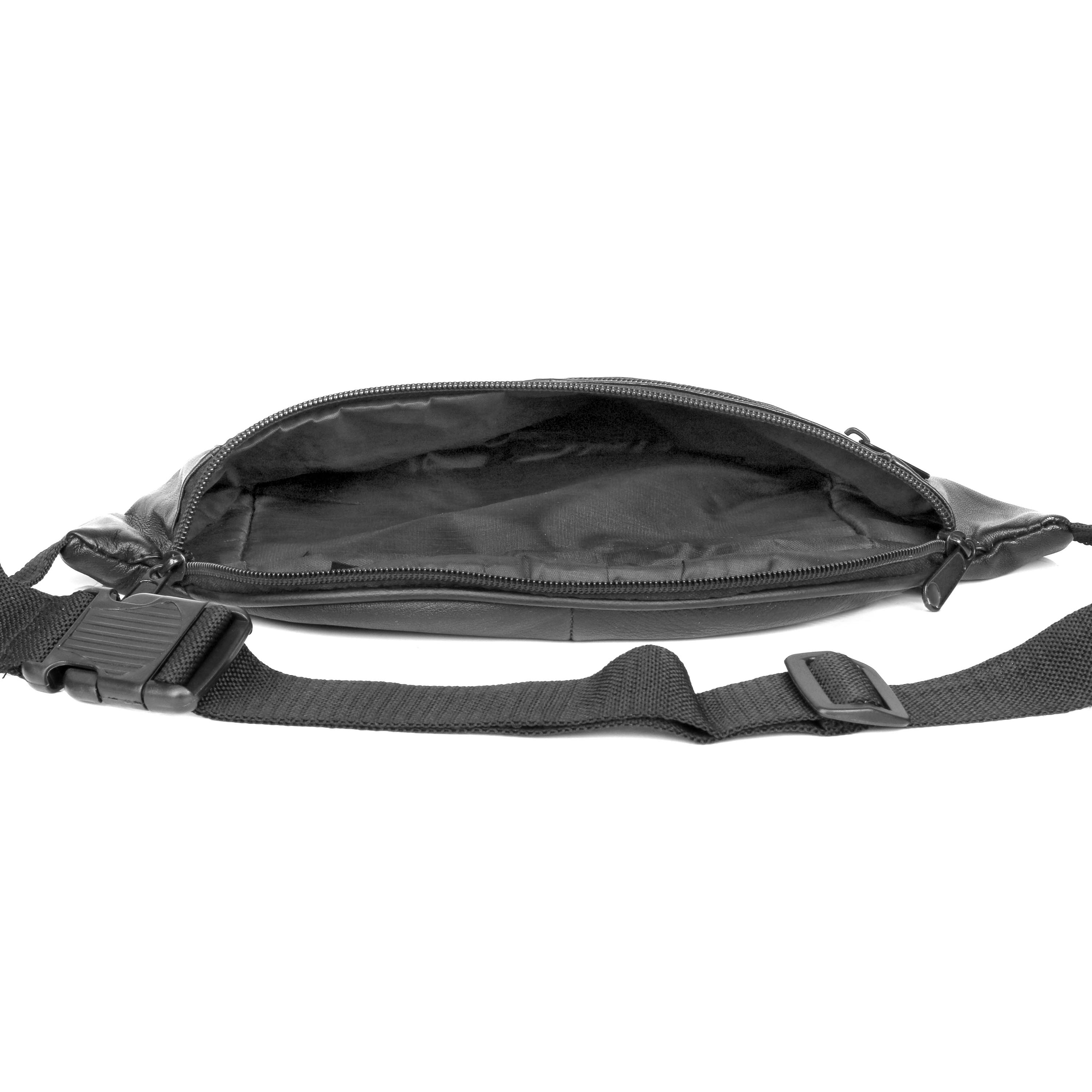 J. Buxton Men's 3-Zipper Belt Bag Fanny Pack Leather, Black