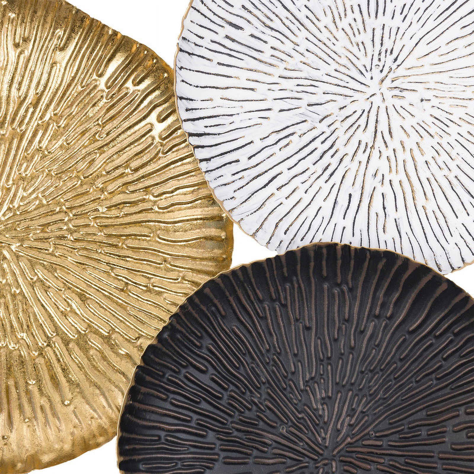Alexandra Round Black & Gold Abstract Metal Glam Wall Plates