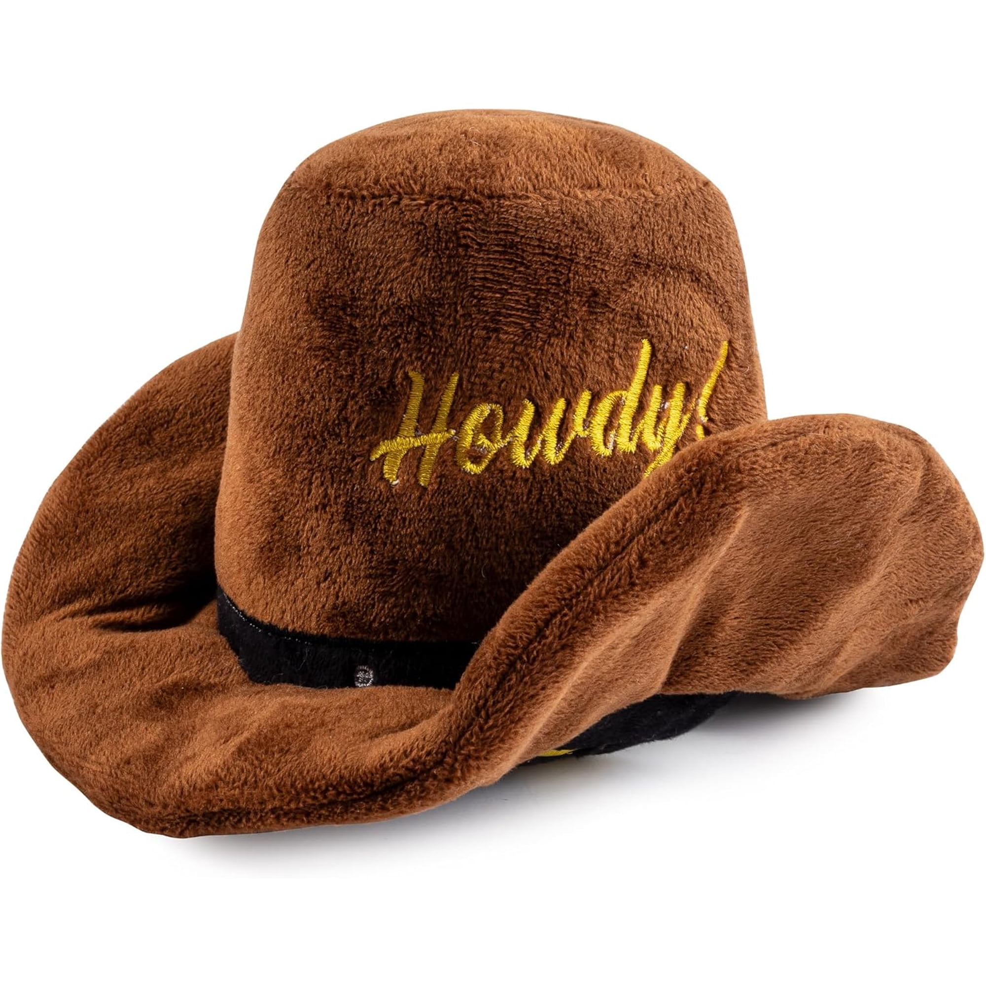 Haute Diggity Dog Cowboy Hat Plush Squeaky Dog Toy Brown One Size