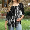thumbnail image 5 of JTZGDY Summer Tunic Tops for Women Dressy Casual 2025 Fashion 3/4 Lenght Sleeve Floral Printed Ruched Pleated Crewneck Graphic T-Shirts Loose Fit Curvy Hem Blouse Black#01 L, 5 of 7