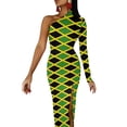 thumbnail image 1 of Robe Longue Drapeau Jamaïque Femmes Noir Jaune Vert Rayures Style de Rue Robe Maxi Club de Nuit Robes Moulantes Fente Haute Vestidos, 1 of 5