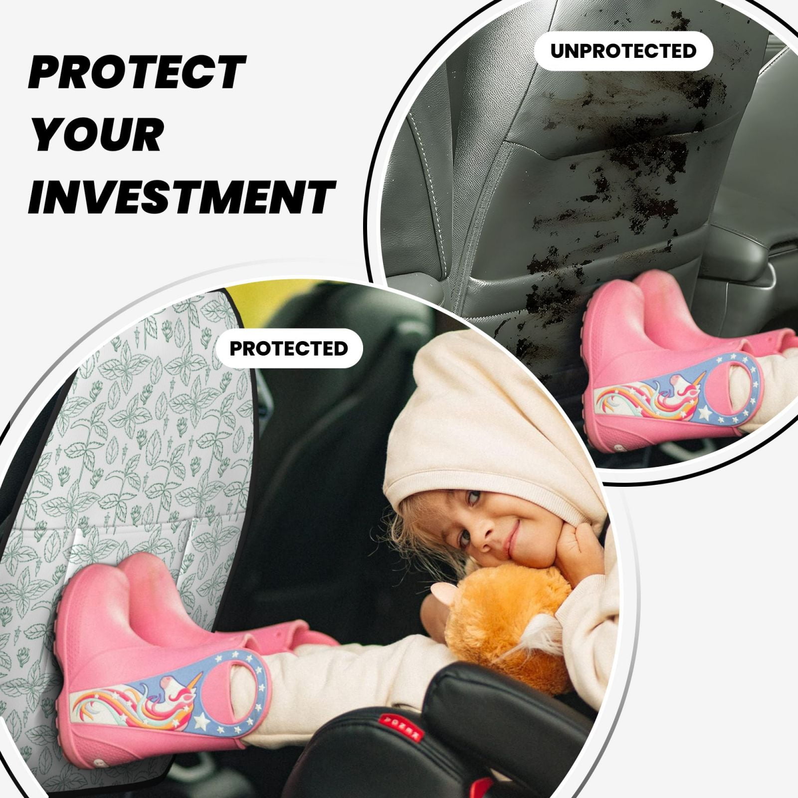 Kdxio Leaf Print Print 2 Pack Car Kick Mat Seat Cover Back Protector Mat with Pockets for Organizer Backseat Protector and Storage Anti Kick Pad for Vehicles