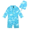 thumbnail image 2 of weVSwe Toddler Boy Swimsuit with Hat, 0-3 Years, UPF 50+ Sun Protection, Back Zipper, Beautiful Design, 2 of 7