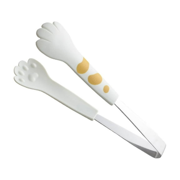 CuiLiyq Cute Cat Paw Tongs, 9.25 Inch Stainless Steel Cat Paw Shape Tongs for Cooking, Kitchen Tongs for Grill, Salad, Toaster, Cooking and Serving Food (White)