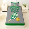 thumbnail image 3 of Castle Fairy Pickleball Print Twin Sheets 3pcs, Sport Checkered Paddle Pattern Bedding, Green Gray,1 Fitted Sheet, 1 Flat Sheet and 1 Pillowcase, 3 of 6