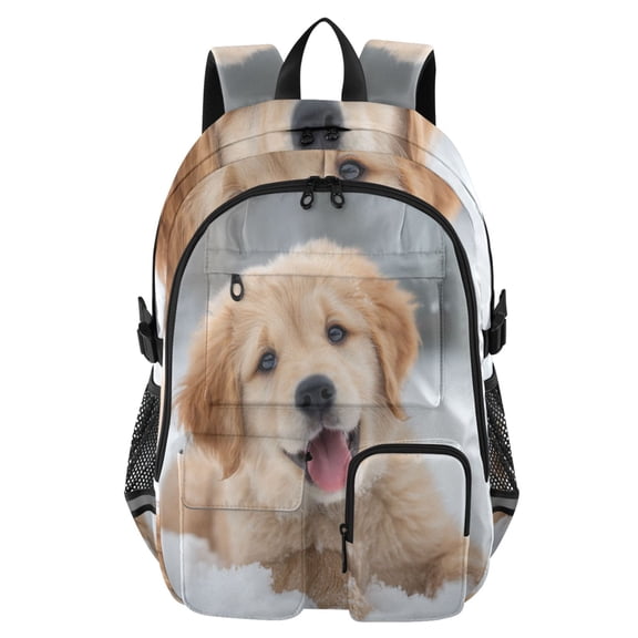 DIXRUYEE Snow-snuggled Golden Pup Backpack for School 14”Laptop Compatible with Reflective Safety Strips