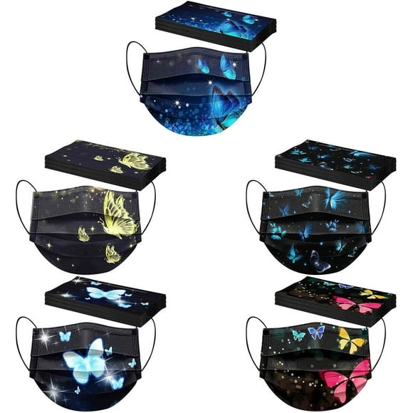 50Pcs Butterfly Women's Face Mask Holiday Disposable Skin Care Breathable 3 Ply Filter Non Woven Party Mask Covering
