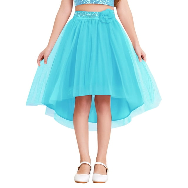 Alvivi Kids Girls Sparkly Irregular Hem Tulle Skirt Rhinestone Flower Decor Tutu Skirt for Pageant Prom Party Green 10