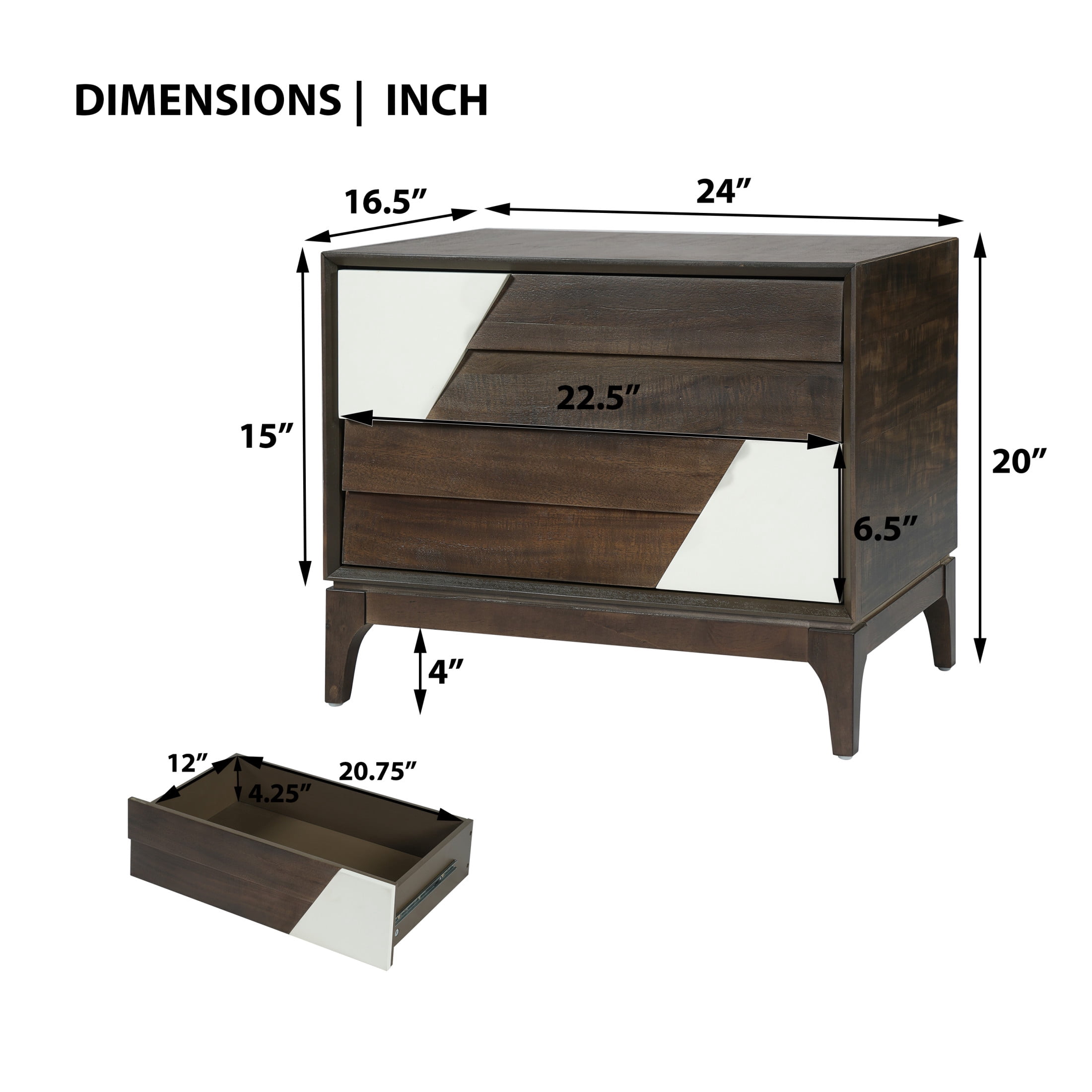 Christopher Knight Home Wooden Nightstand with 2 Drawers, Japandi Style Bedside Table, Brown, Set of 2