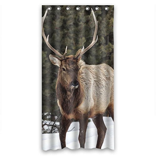 HelloDecor Winter Snow Lonely Deer Shower Curtain Polyester Fabric