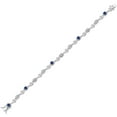 thumbnail image 2 of Gem Stone King 925 Sterling Silver Blue Created Sapphire and White Lab Grown Diamond Bracelet for Women (2.35 Cttw, Gemstone September Birthstone, Round 4MM, 7.5 inch), 2 of 6