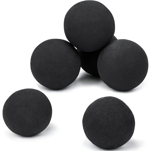 Ceramic Fire Balls, 5 Inch Set of 6 Round Fire Stones for or Fireplace, Fireballs for Indoor & Outdoor Fire Pit/Fireplace/Fire Bowls, Black