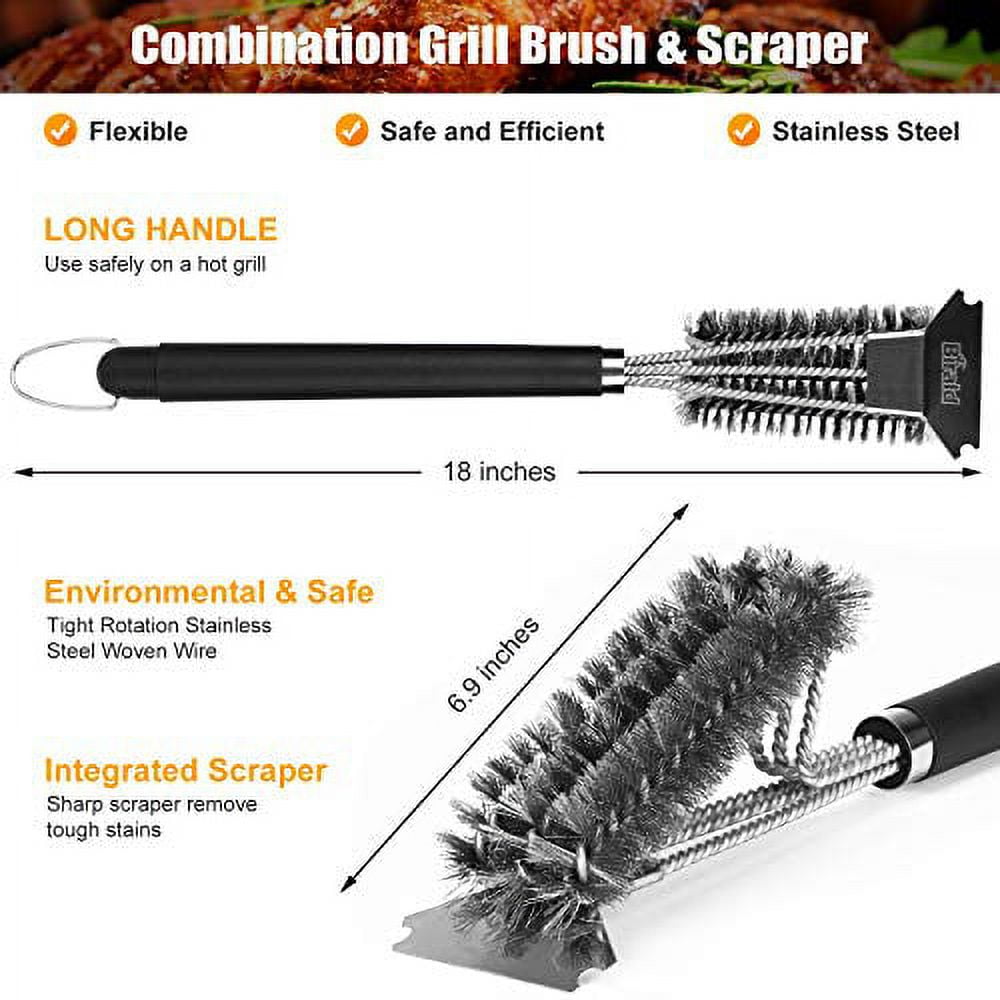 GRILLART Grill Brush and Scraper 18 Inch - Wire Bristle Brush Double  Scrapers - Barbecue Cleaning Brush for Gas/Charcoal Grilling Grates -  Universal Fit BBQ Grill Accessories 