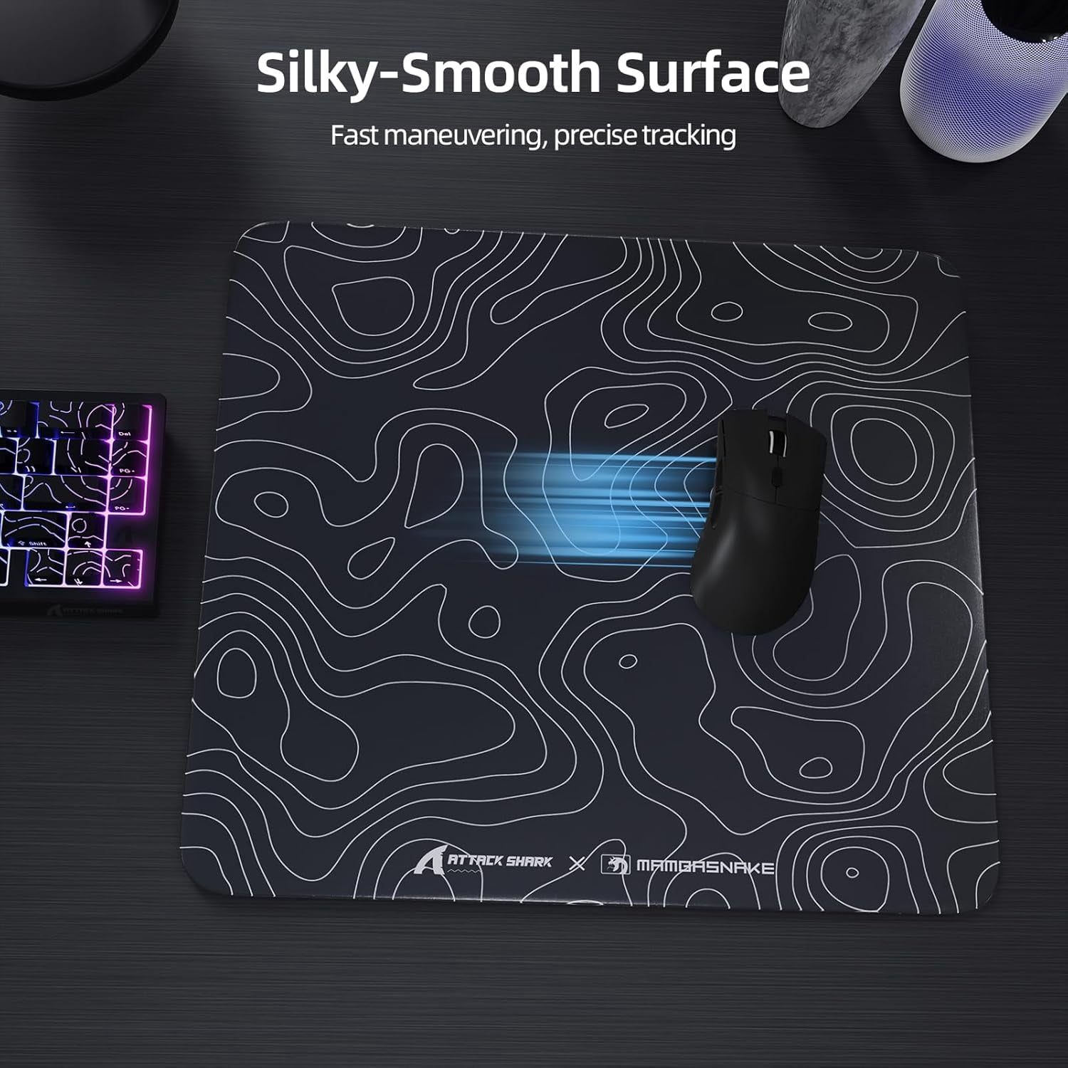 ATTACK SHARK CM05 Tempered Glass Gaming Mouse Pad,Ultra-Smooth Surface, 9H Tempered Glass, Impact & Scratch Resistant, Low Surface Friction, Non-Slip Mouse Mat(450mm x 400mm)