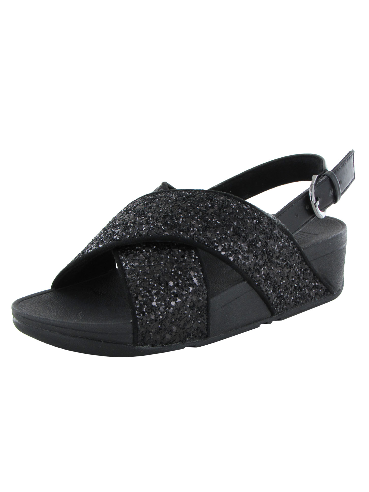 Fitflop Womens Lulu Glitter Back Strap Sandal Shoes, Black Glitter, US 9