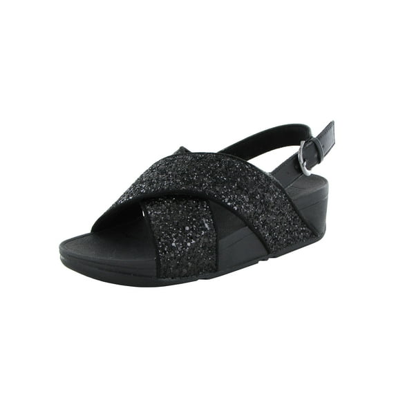 Fitflop Womens Lulu Glitter Back Strap Sandal Shoes, Black Glitter, US 8.5