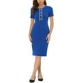 thumbnail image 2 of INSPIRE CHIC Robes de Travail et d'Affaires pour Femmes à Manches Courtes, Encolure Carrée, Blocs de Couleur, Robe Moulante Fourreau Bleu Royal m, 2 of 5