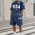 thumbnail image 2 of Men 2 Piece Outfits Summer Short Sleeve USA Print T-Shirt and Shorts Loose Fit Comfortable Loungewear Sleepwear, 2 of 4