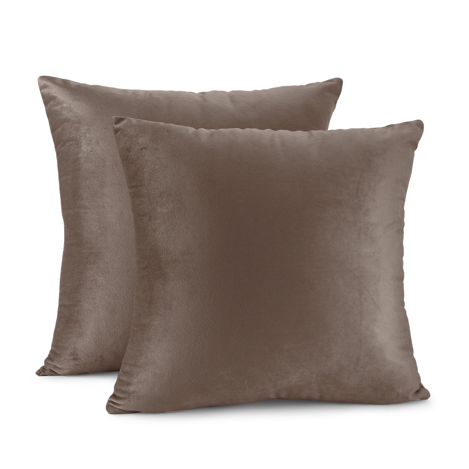 Clara Clark Plush Solid Decorative Microfiber Square Throw Pillow Cover with Throw Pillow Insert for Couch, Brown, 20"x20"", 4 Piece Decorative Soft Throw Pillow Set