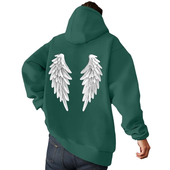 KKBOTIVE Mens Fashion Angel Wing Printed Hoodies Casual Long Sleeve Hooded Pullover for Men's Fall Winter Streetwear Dark Green Size: XXXL