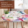 thumbnail image 5 of Round Table Cover 36-44 Inch Colorful Hummingbird Waterproof Reusable Table Cloth Round Fitted Vinyl Tablecloth with Elastic Edged for Parties Outdoors, Spring Pink Flowers Branch, 5 of 9