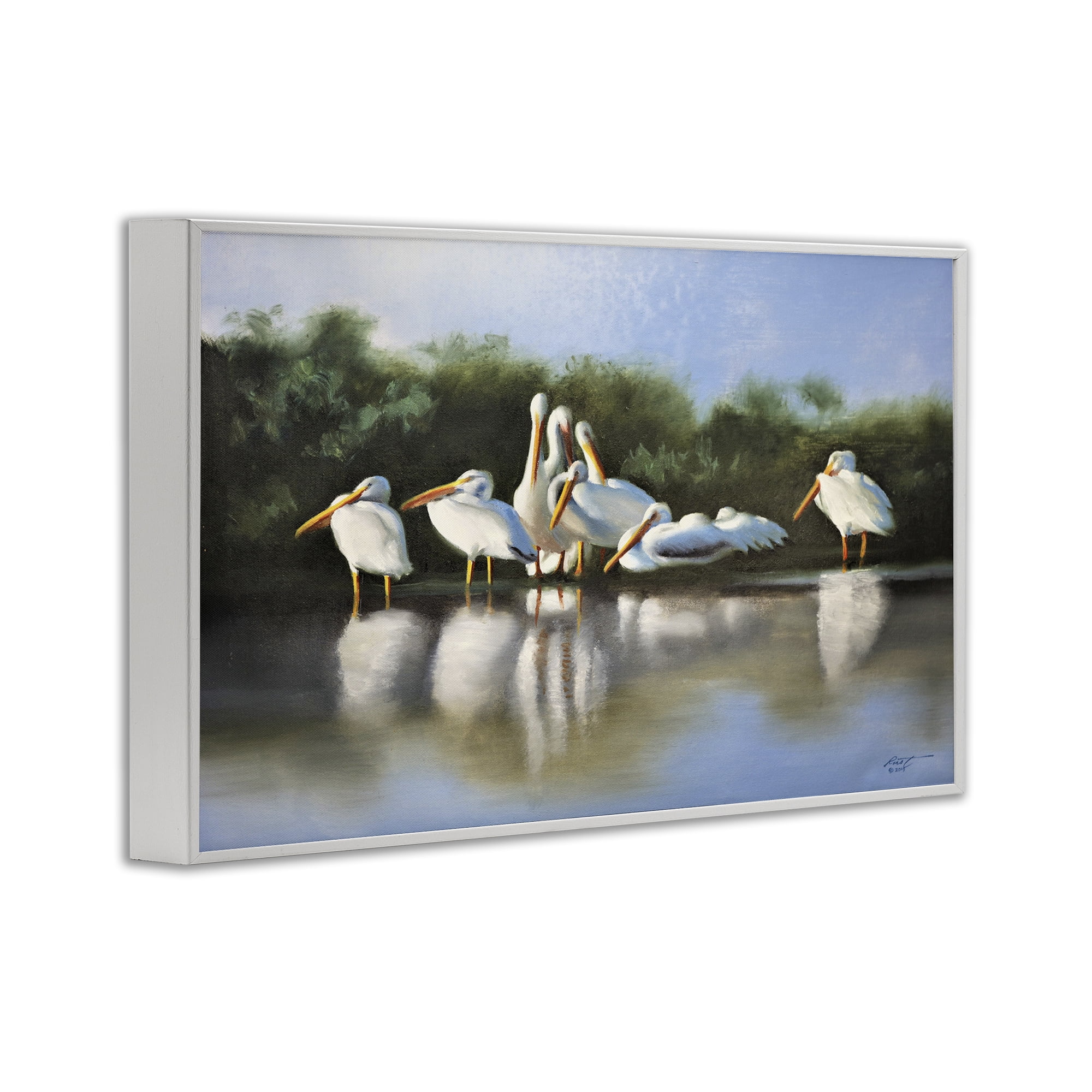 Stupell Industries White Pelicans Flock Animals & Insects Painting White Framed Art Print Wall Art, 30 x 20