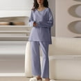 thumbnail image 2 of FAIWAD Lounge Pajamas Set for Women Spring Summer Long Sleeved Tops and Wide Leg Slacks Comfy Loungewear Set, 2 of 6