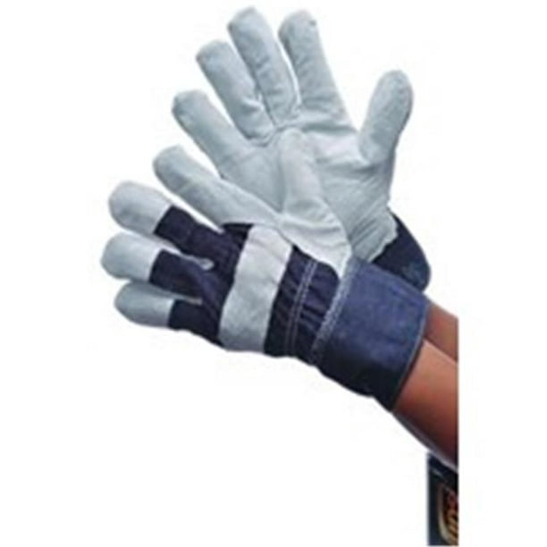 Major Gloves & Sécurité 30-3320 Full Leather with Denim Brassard Épaule Fendue Palme Gants - Grand, Pack de 10