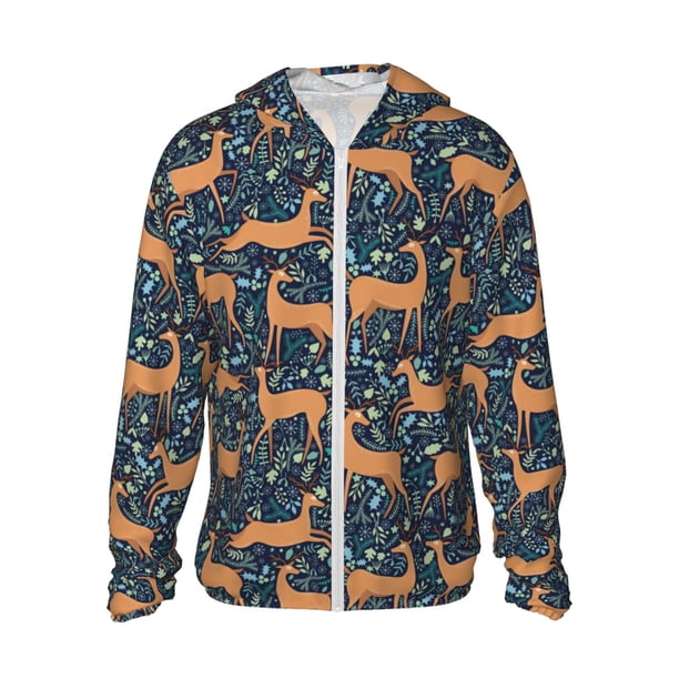 Fotbe Reindeer Chaqueta con Protección Solar UPF 50+ para Hombre y Mujer, Camisa con Capucha y Bolsillos-Large