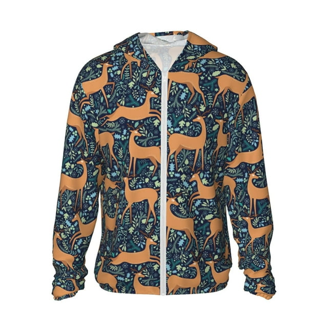 Balery Motif Renne UPF 50+ Veste à Capuche Légère à Manches Longues pour Femmes Hommes avec Poche Randonnée Extérieur-Moyen