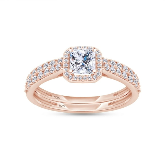AFFY 1.80CT Princess & Round Cubic Zirconia Bridal Ring Set for Women 14K Rose Gold over Silver-10