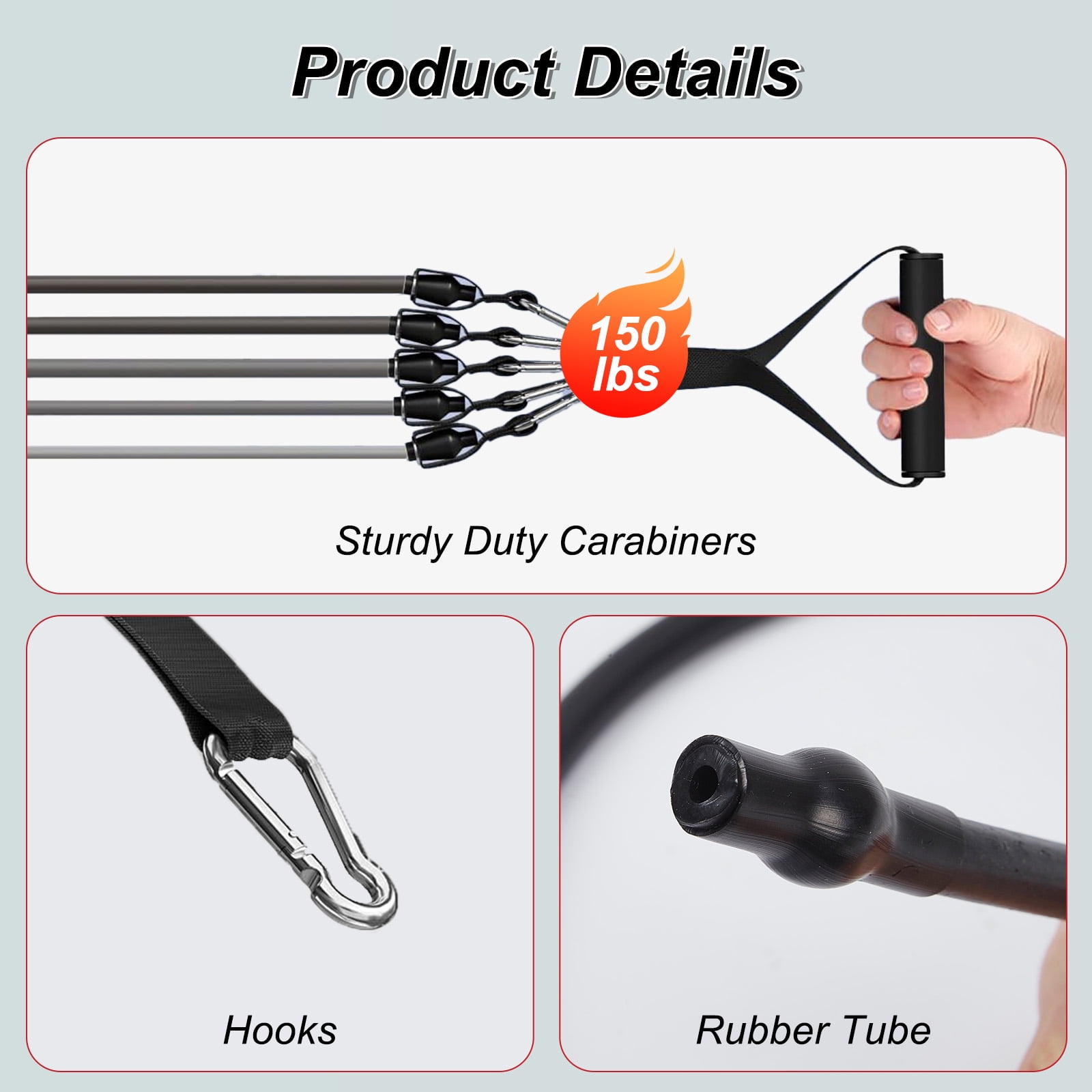 Gaderth 5 Pcs Exercise Resistance Bands with Handles Physical Resistance Tube Workout Bands, Adjustable Resistance Bands, TPE Material for Muscle Toning Strength Training