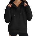 thumbnail image 5 of VISALY Hoodies Pullover Drawstring Sweatshirt Women's Fashion Clothes for Every Occasion Cotton Linen Cardigan Summer Chic Oversized Sweatshirt Waffle Sweater Fall Sweatshirt Black L, 5 of 9