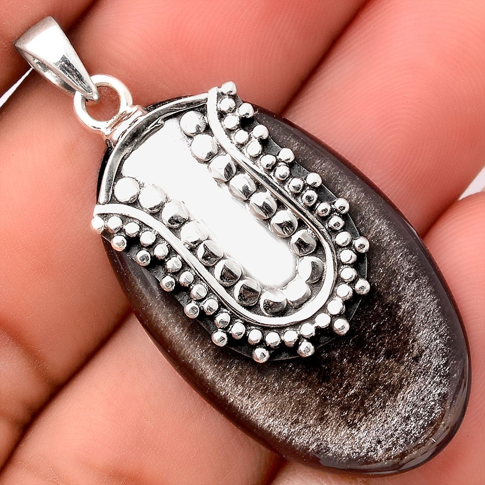 Handmade Jewelry with Intention Snowflake Obsidian Sterling Silver Pendant